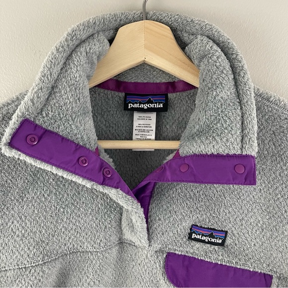 PATAGONIA Light Grey Purple Women’s Re-Tool Snap-T Turtleneck Fleece Pullover - Picture 8 of 11
